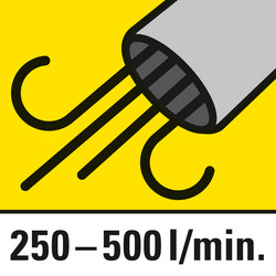 Ilmamäärä säädettävissä 250 - 500 l/min